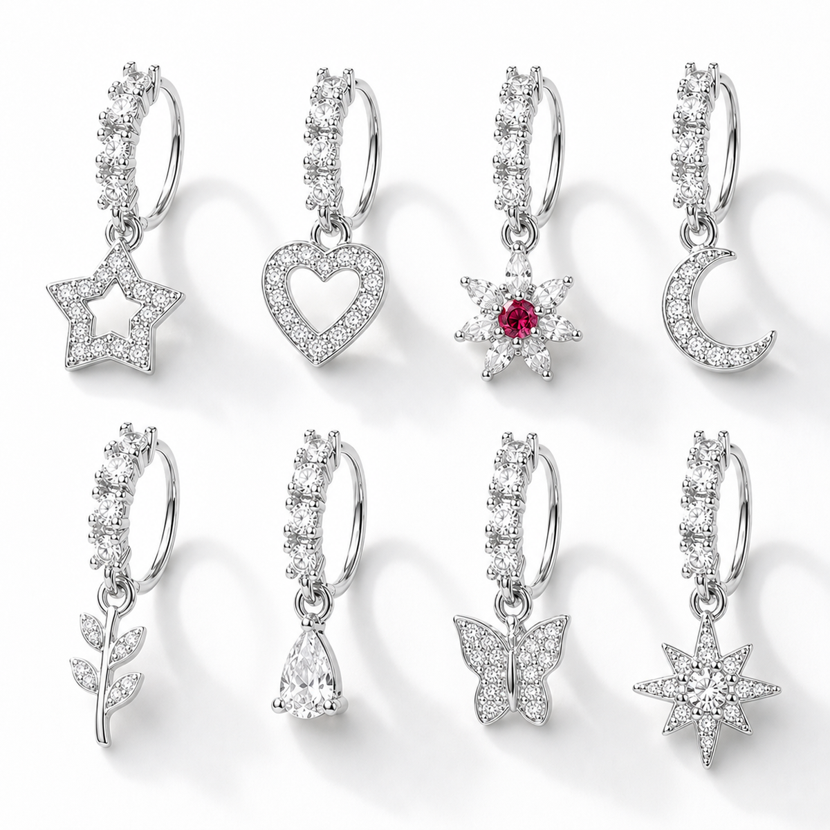 8 Pack Gold/Silver Dangle Charm Nose Rings