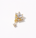 Gold Heart and sparkling gem dangle L shaped Stud
