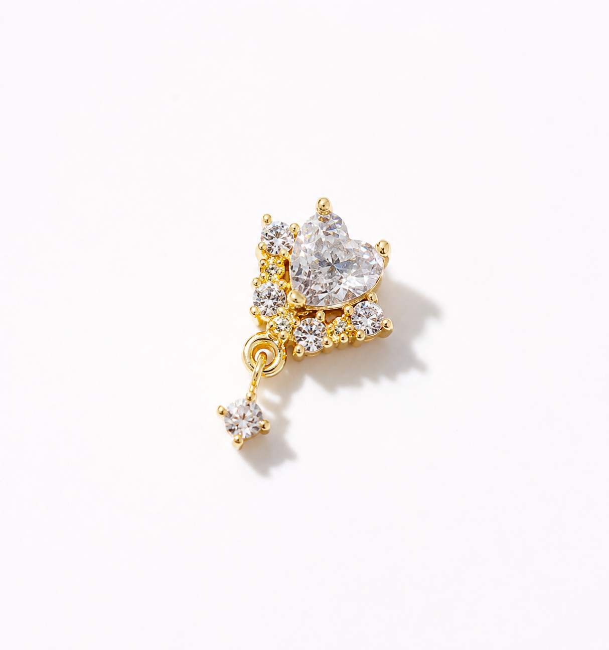 Gold Heart and sparkling gem dangle L shaped Stud