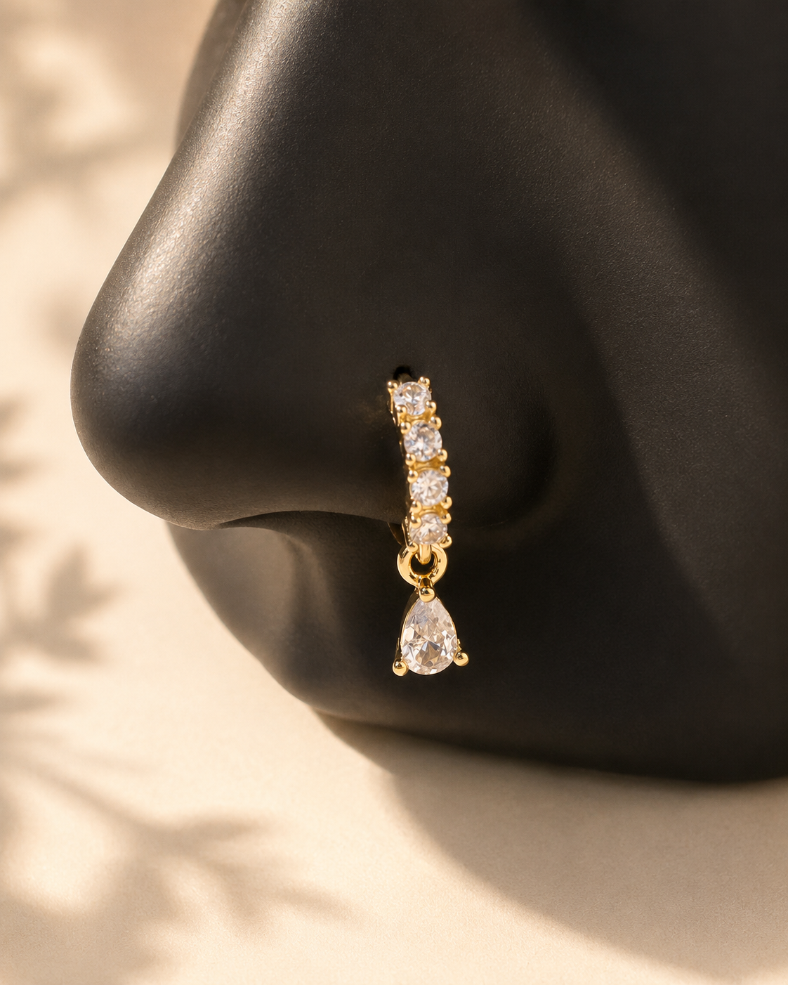 Simple crystal dangle nose ring gold