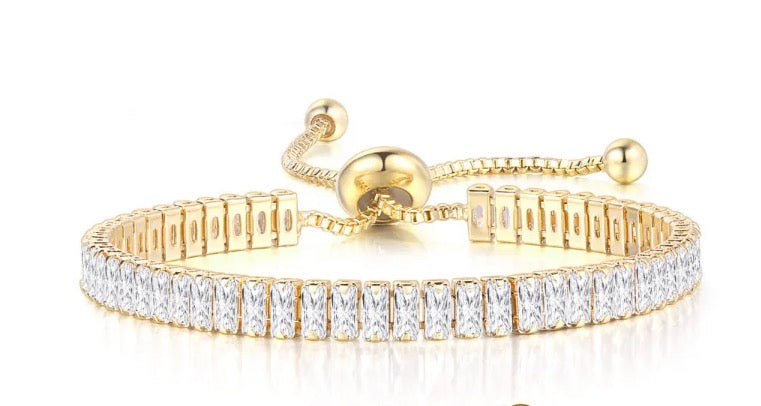 Gold Plated Elegant Tennis Bracelet Copper Zircon Inlaid Adjustable Bolo Clasp