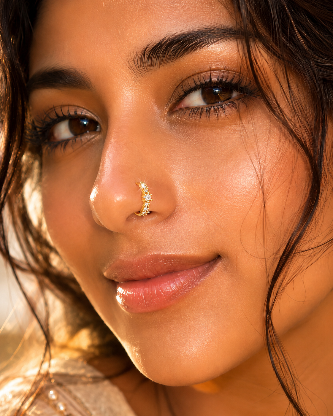 Chunky Gold Plated Cubic Zirconia Stone Nose Ring (8mm)