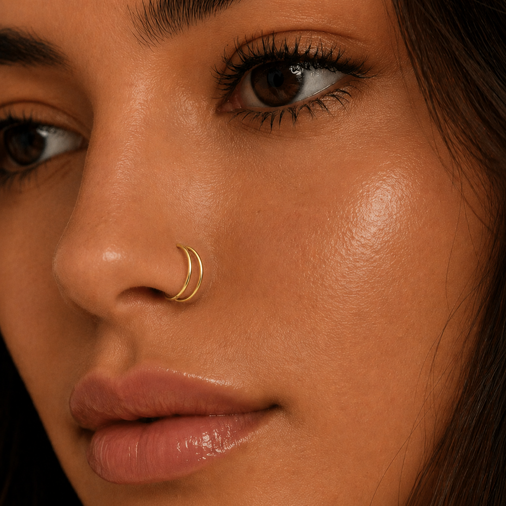 Smooth Double hoop nose ring - 925 Sterling Silver (no hinge design) - Gold and Silver Options