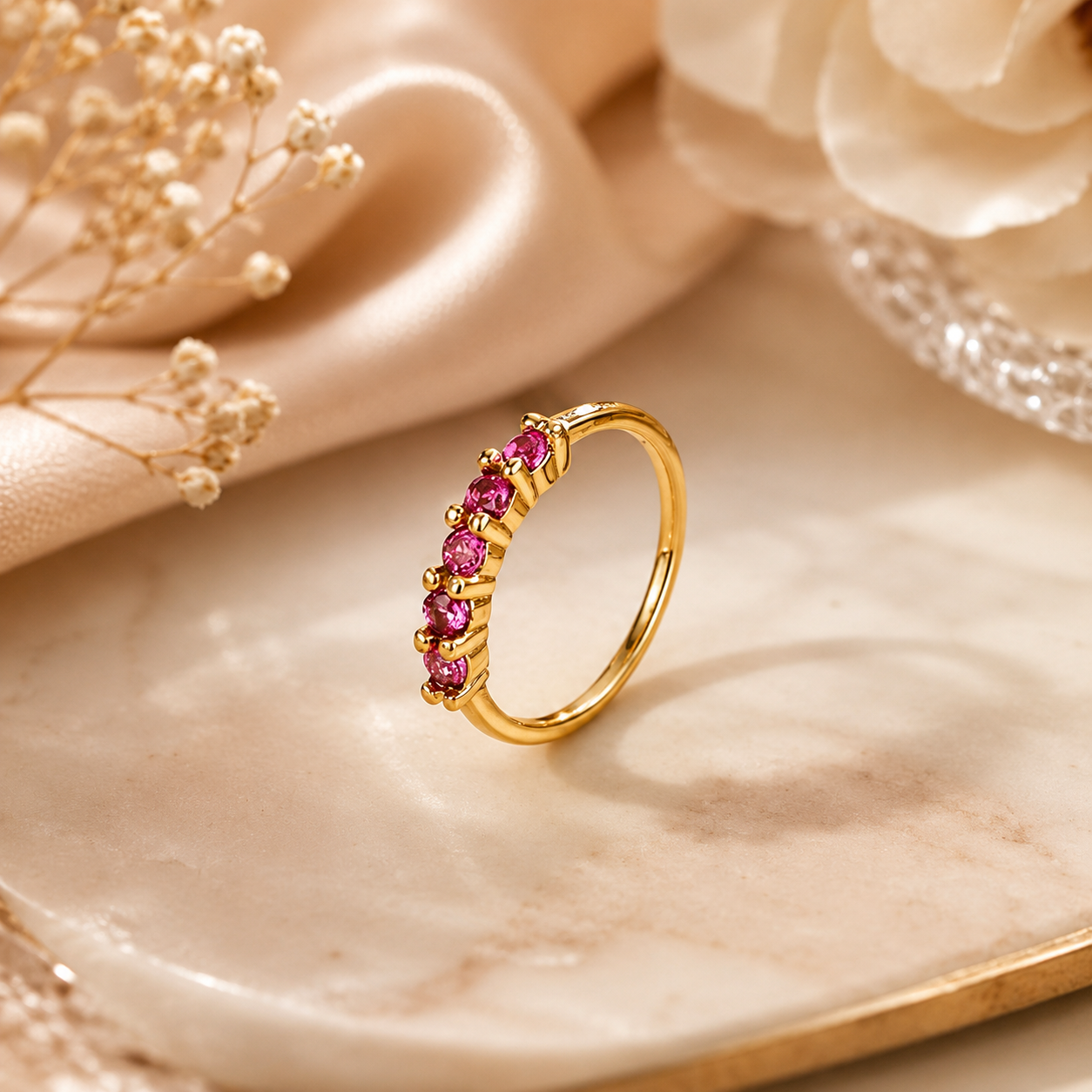 Magenta Cubic Zirconia Gold Ring