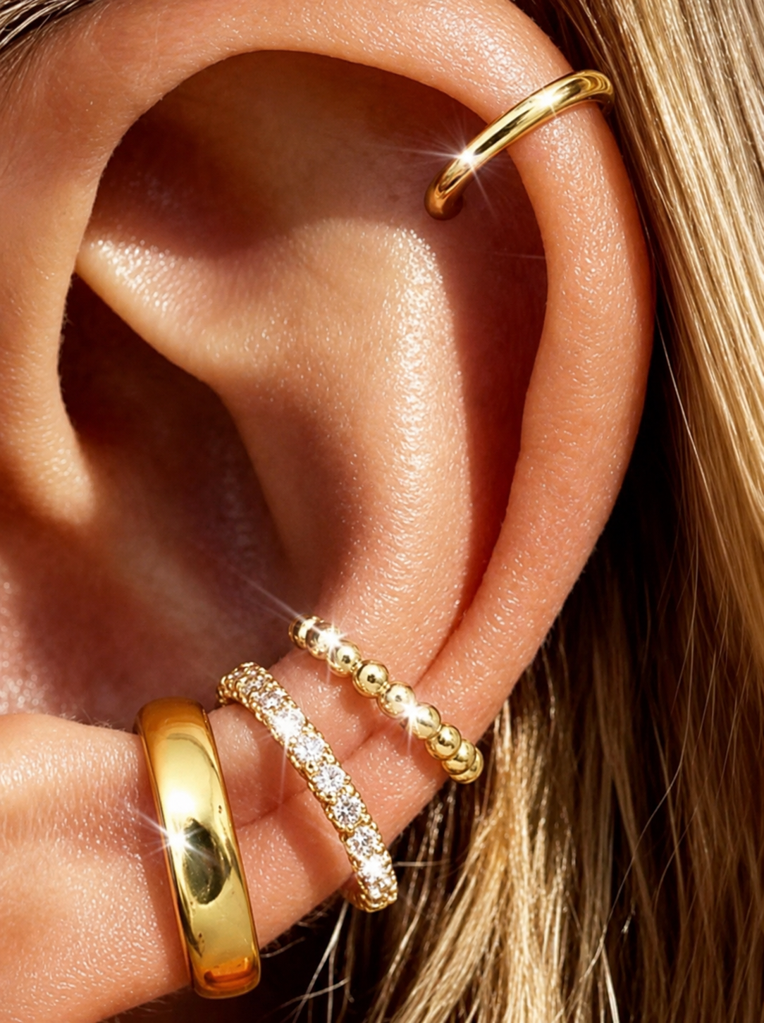 Cubic Zirconia Stackable Ear Cuff Set Non-Pierced Jewelry