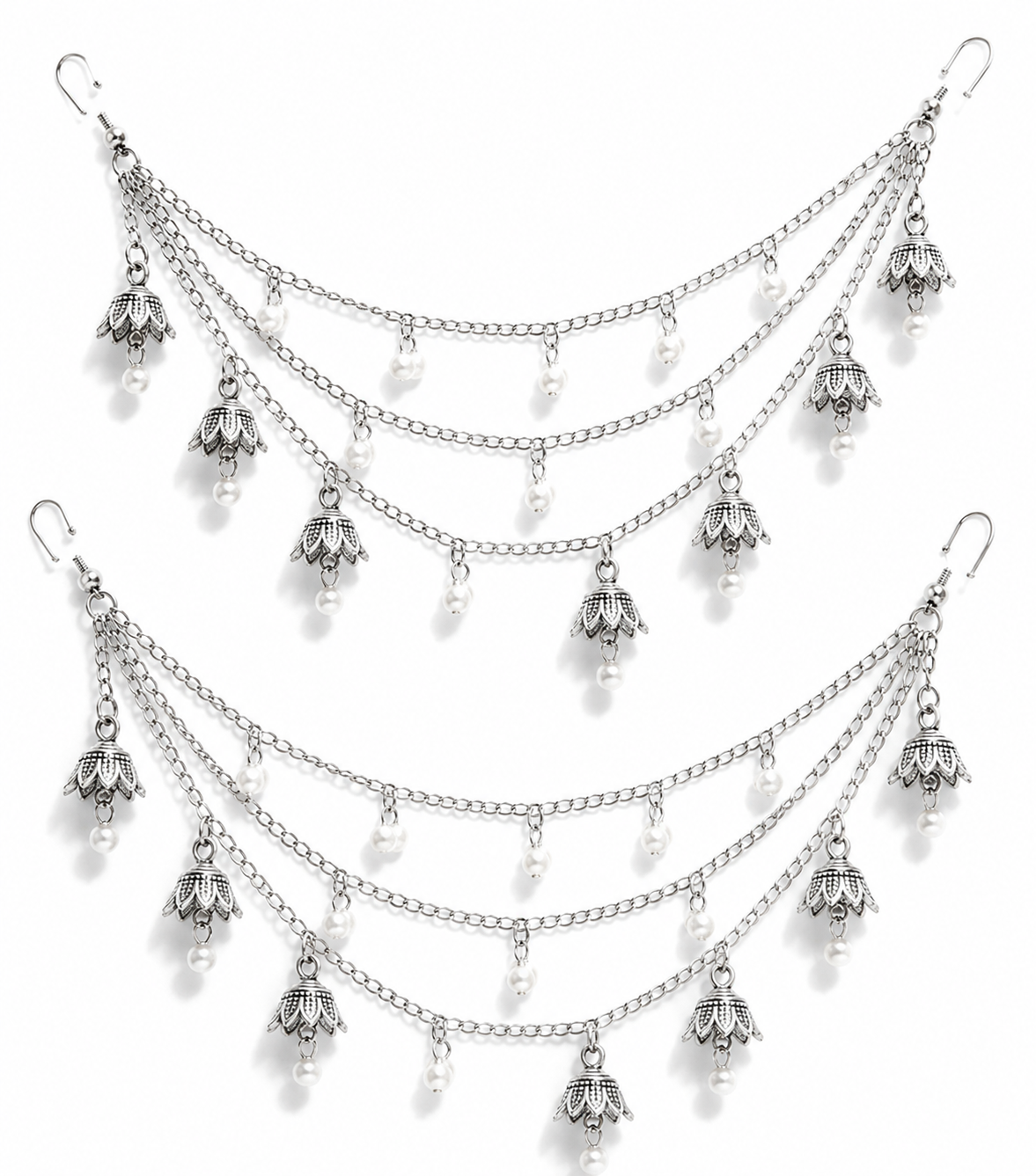 Sunehri | Silver Pearl Sahare Earring Chain