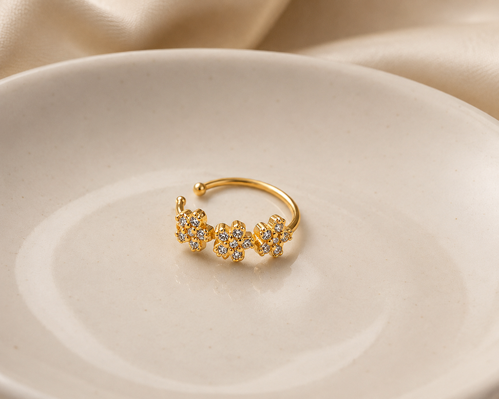 925 Sterling Silver Floral Crystal Nose Ring (22G, 8mm)