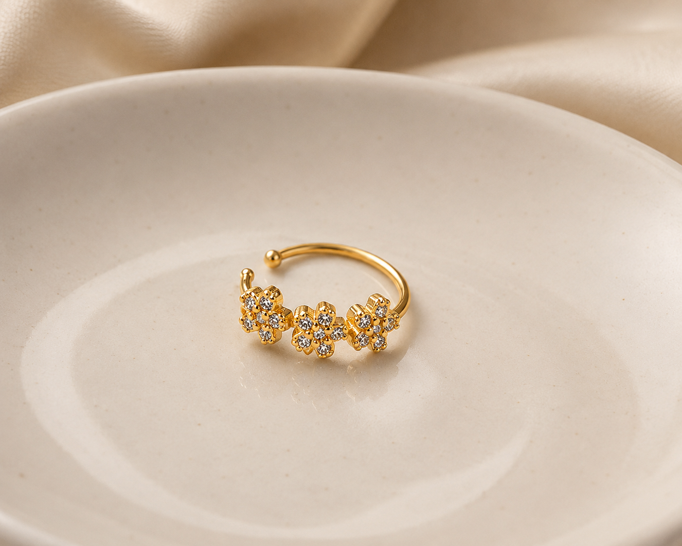 925 Sterling Silver Floral Crystal Nose Ring (22G, 8mm)