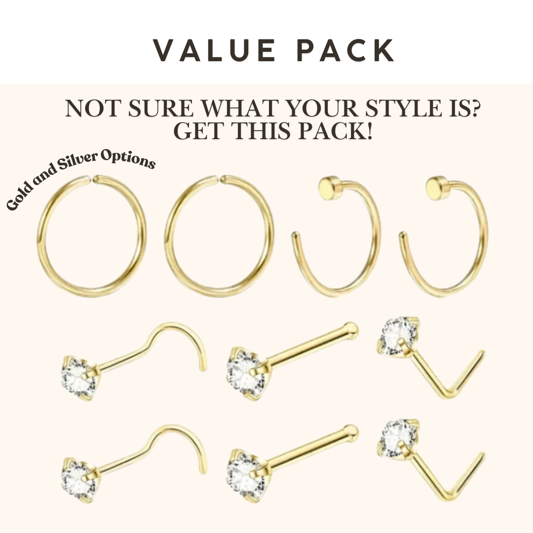 Value/Trial Pack (Nose ring, faux ring, L shape, S shape and ball pin studs)