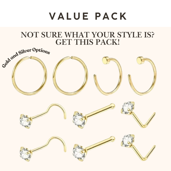 Value/Trial Pack (Nose ring, faux ring, L shape, S shape and ball pin studs)