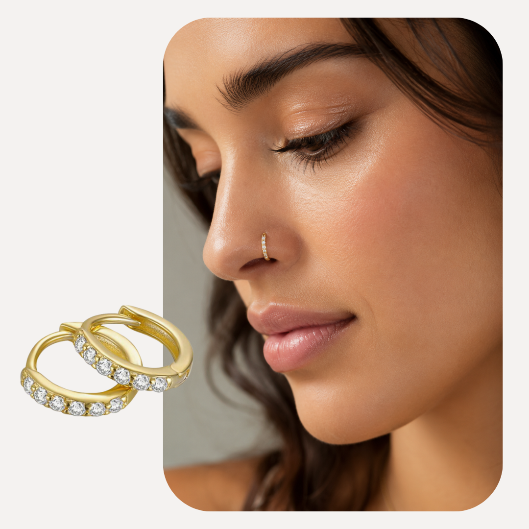 925 Sterling Silver + Cubic Zirconia Hypoallergenic 8mm 2 in 1 Nose ring and Earrings (2 pcs)