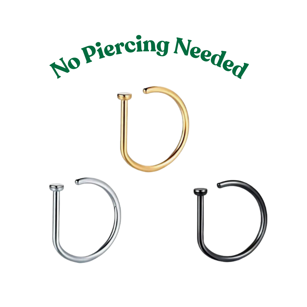 3pcs Gold, Black and Silver Stainless Steel Fake Slide On Nose Rings
