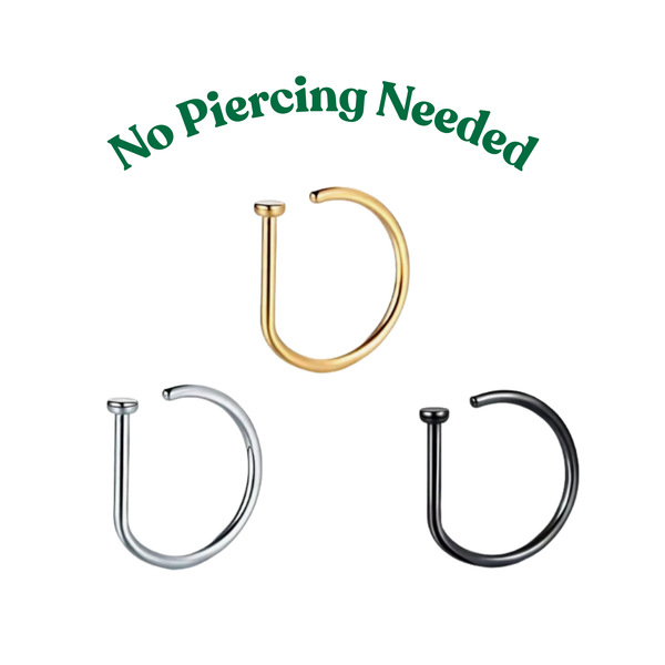 3pcs Gold, Black and Silver Stainless Steel Fake Slide On Nose Rings