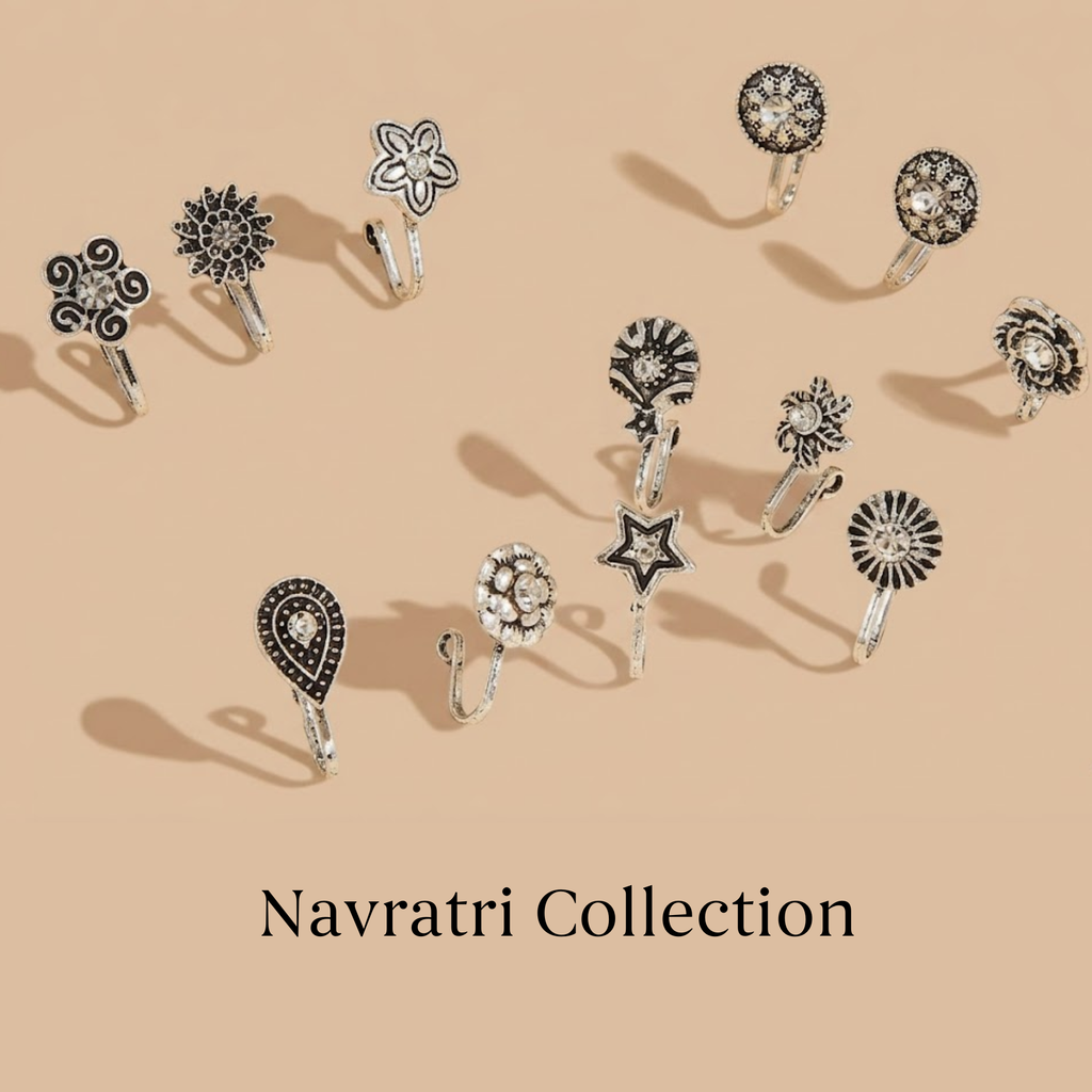 12pcs Vintage Copper Alloy Personalized Nose Clip: Navratri Collection