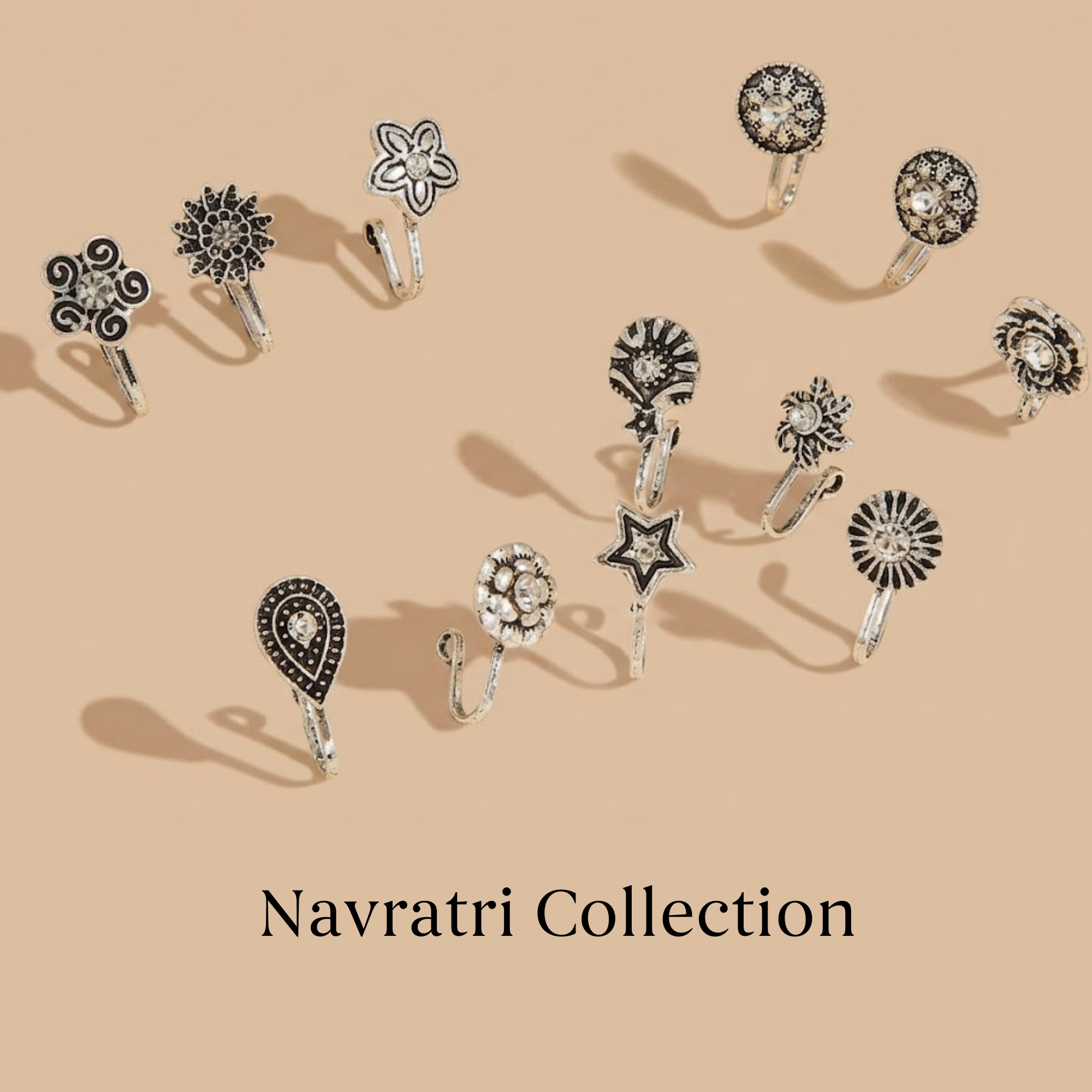 12pcs Vintage Copper Alloy Personalized Nose Clip: Navratri Collection