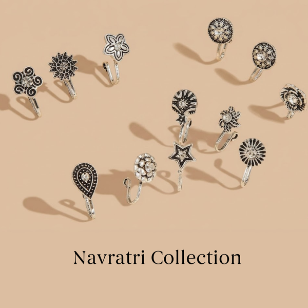 12pcs Vintage Copper Alloy Personalized Nose Clip: Navratri Collection
