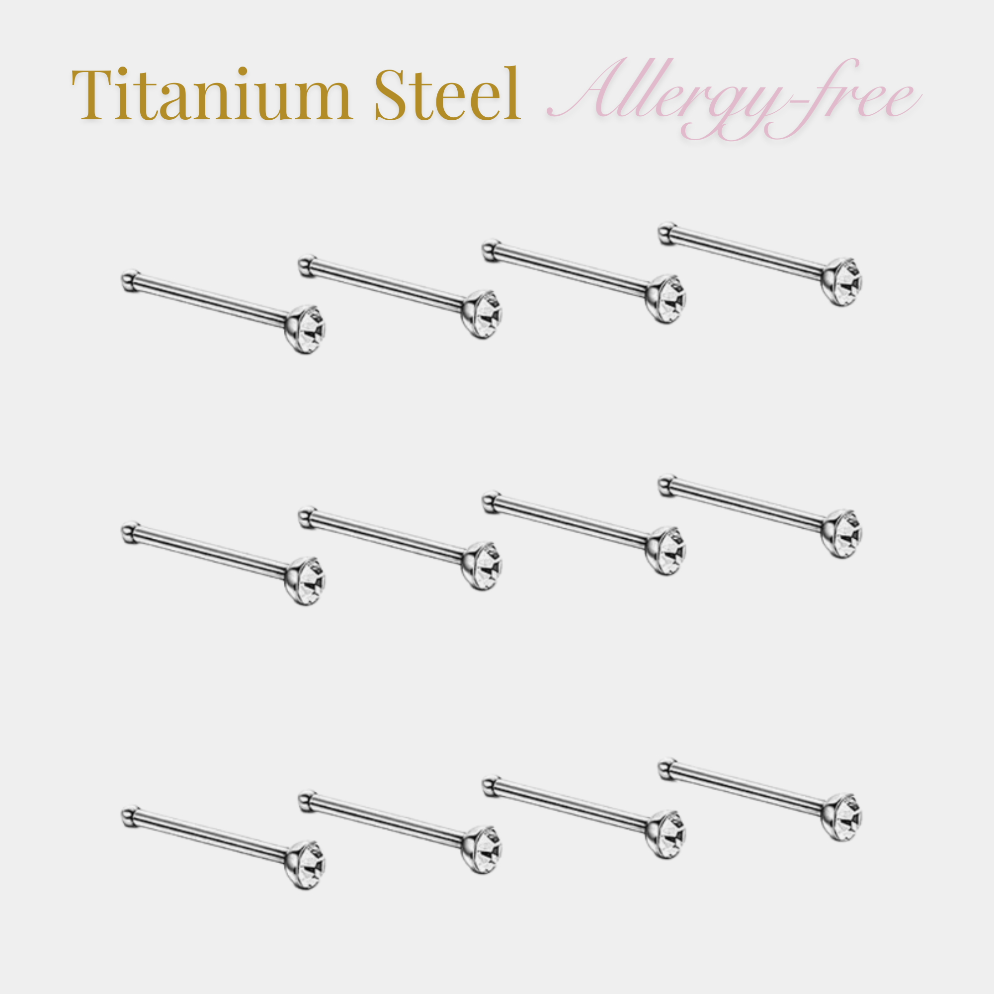24pcs Titanium Steel and Allergy free Rhinestone Nose Stud