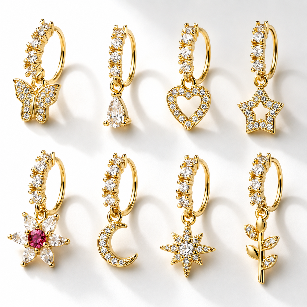 8 Pack Gold/Silver Dangle Charm Nose Rings