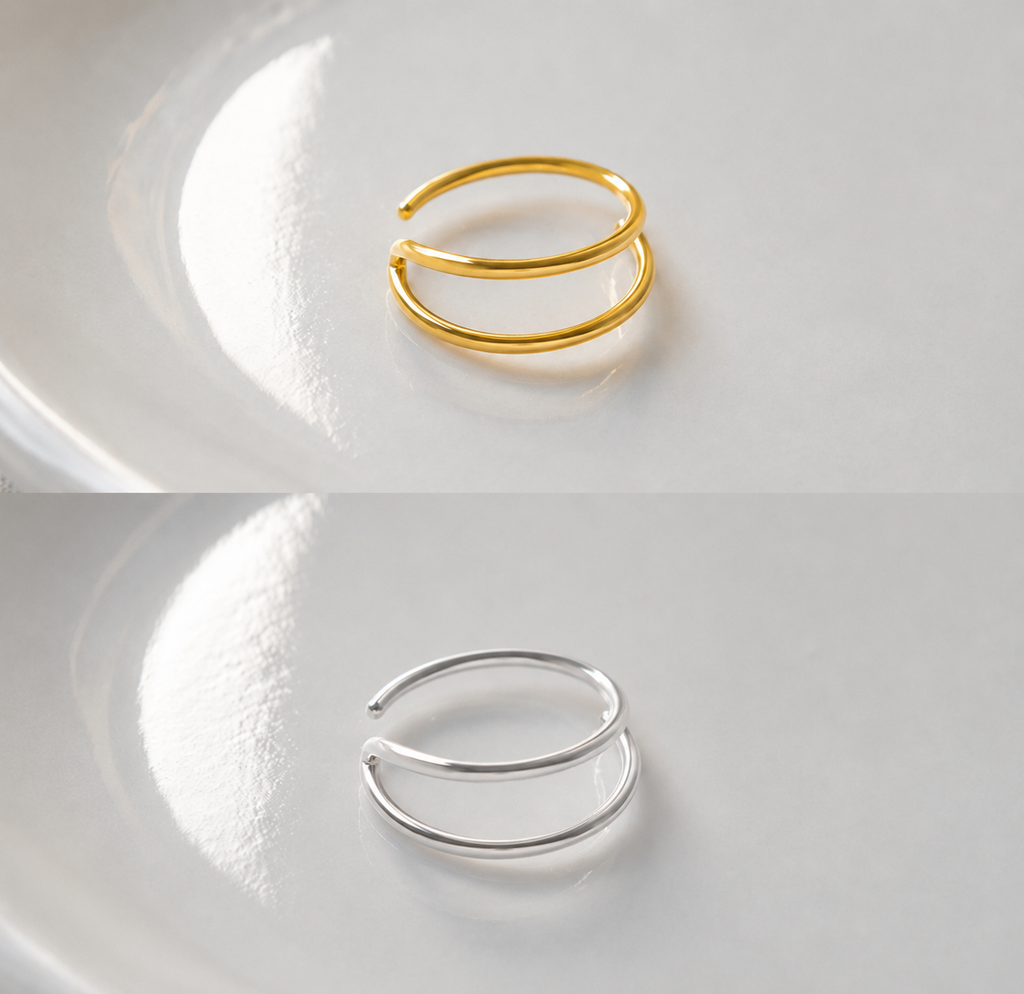 Smooth Double hoop nose ring - 925 Sterling Silver (no hinge design) - Gold and Silver Options