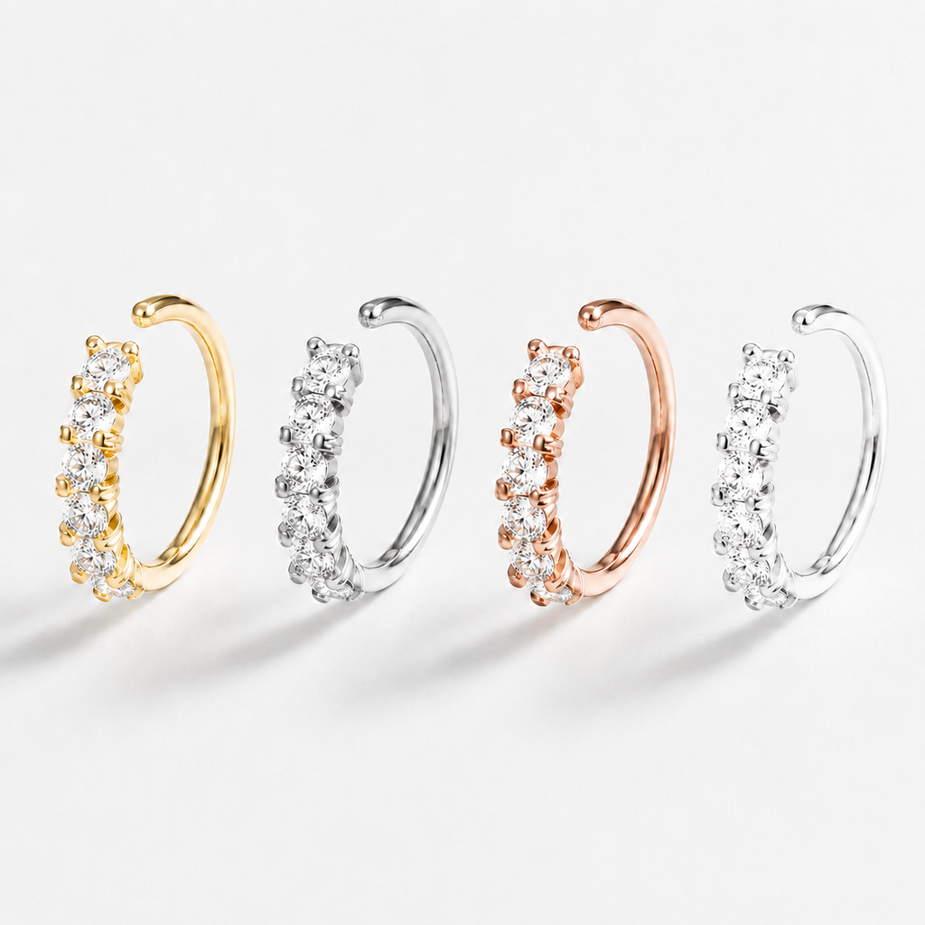 Aura Radiance pack | 4pcs Zirconia Stone Nose Rings (Gold, Silver, White, Rosegold)