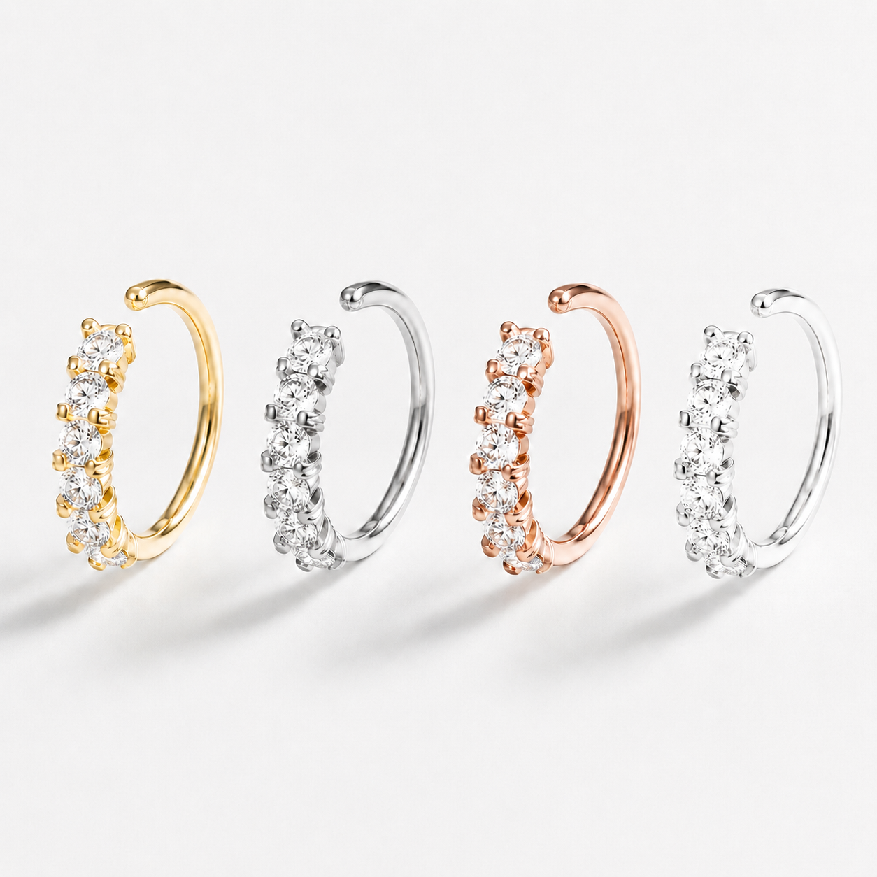 Aura Radiance pack | 4pcs Zirconia Stone Nose Rings (Gold, Silver, White, Rosegold)