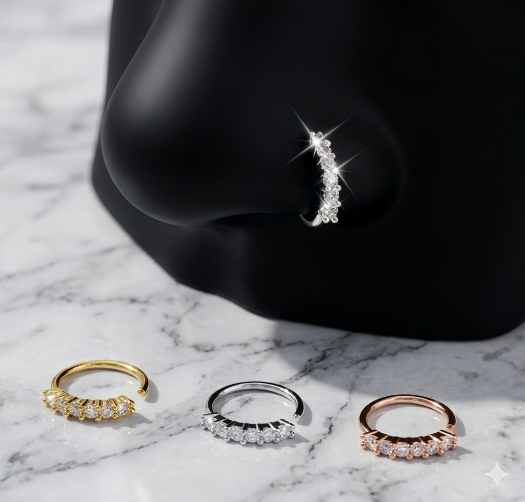 Aura Radiance pack | 4pcs Zirconia Stone Nose Rings (Gold, Silver, White, Rosegold)