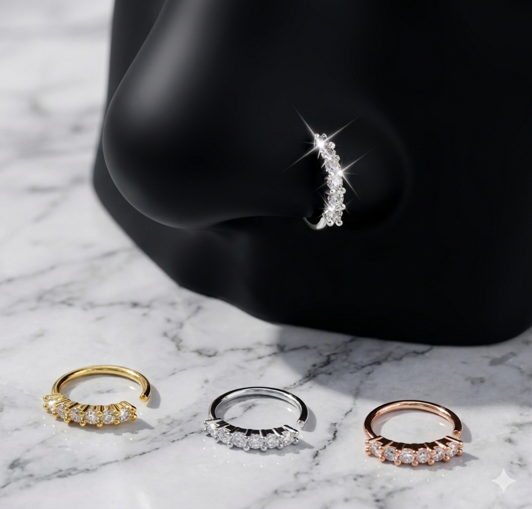 4 Pack Zirconia Stone Nose Rings (Gold, Silver, White, Rosegold)
