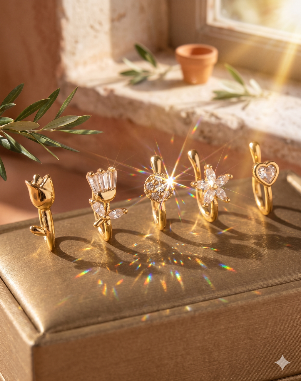Mix/Match Copper Zirconia Nose Pins (Tulip, Crystal Tulip, Circle, Heart, Flower)