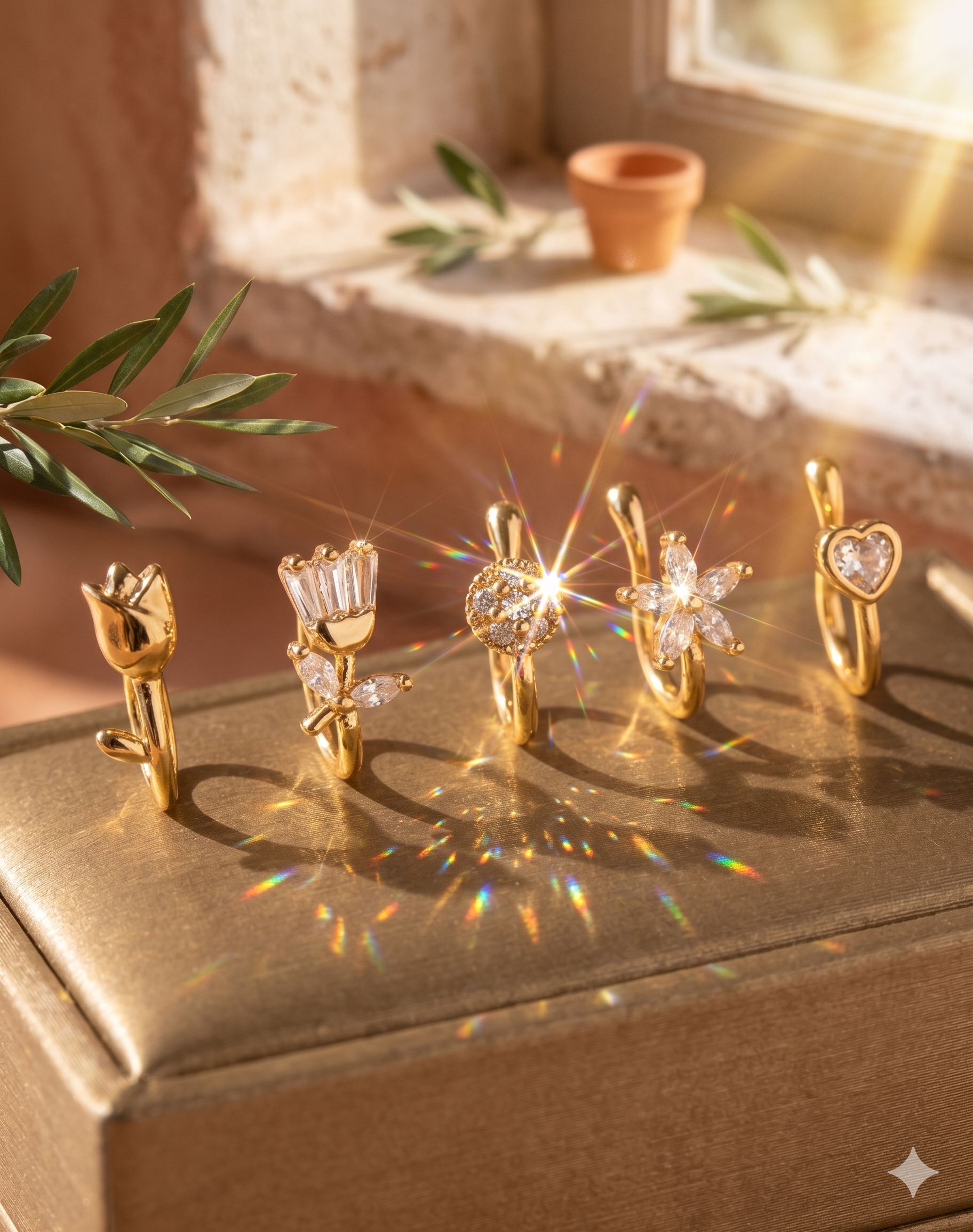 Mix/Match Copper Zirconia Nose Pins (Tulip, Crystal Tulip, Circle, Heart, Flower)