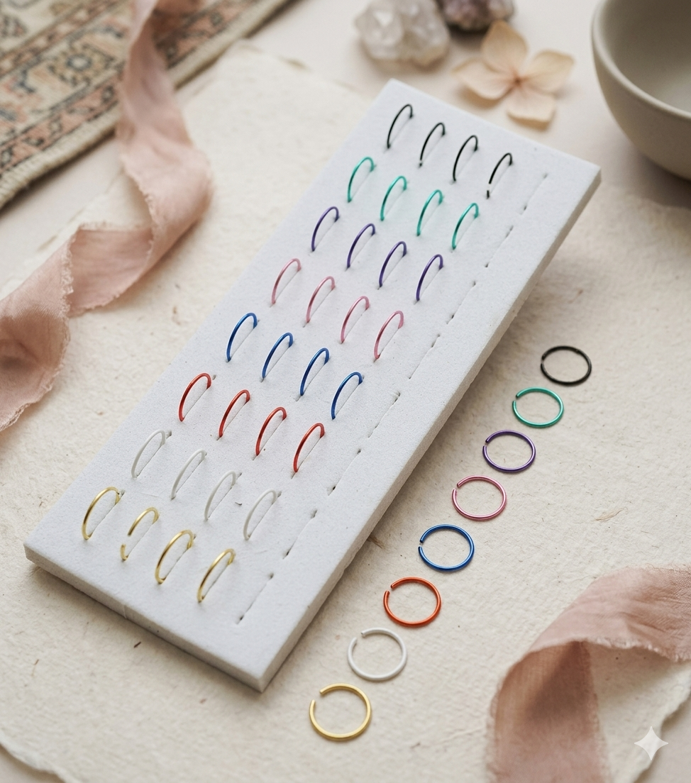 40pcs Colourful Copper Nose Rings (White, Black, Gold, Red, Blue, Pink, Purple, Teal)