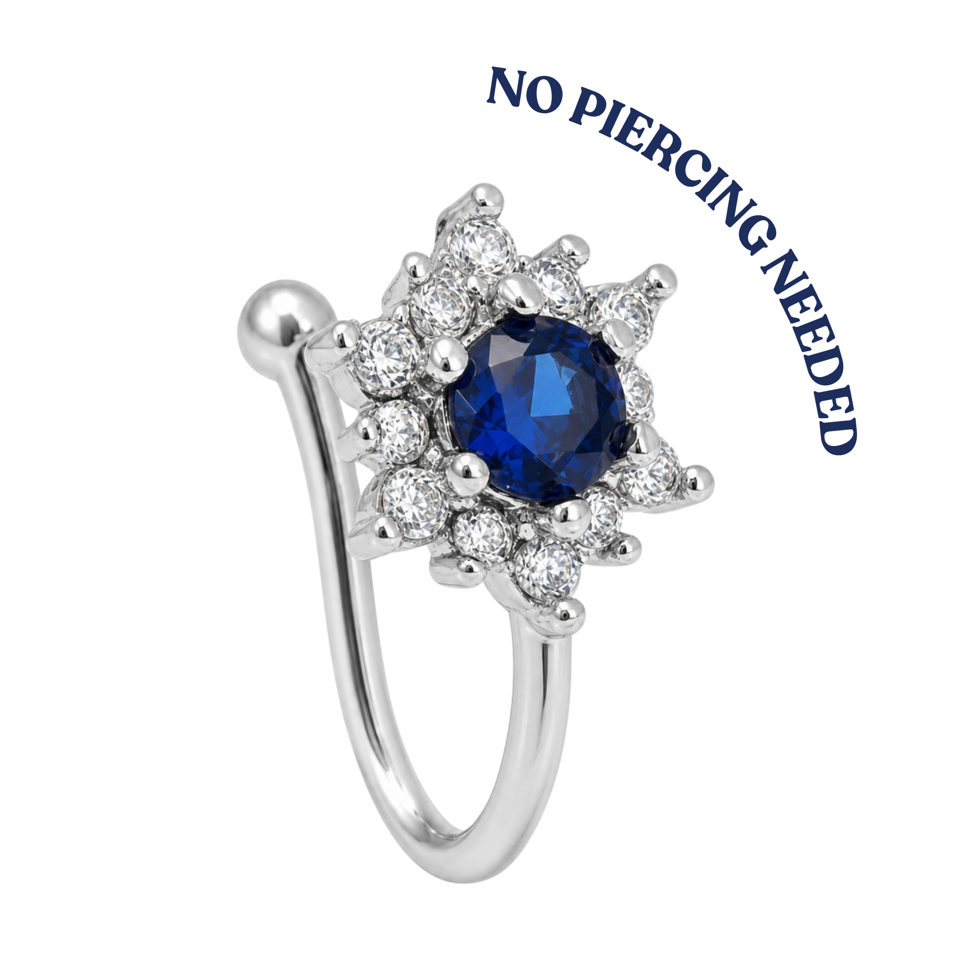 Luxe Silver Ocean Blue Slide on Nose jewelry/Ring/clip