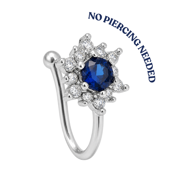 Luxe Silver Ocean Blue Slide on Nose jewelry/Ring/clip