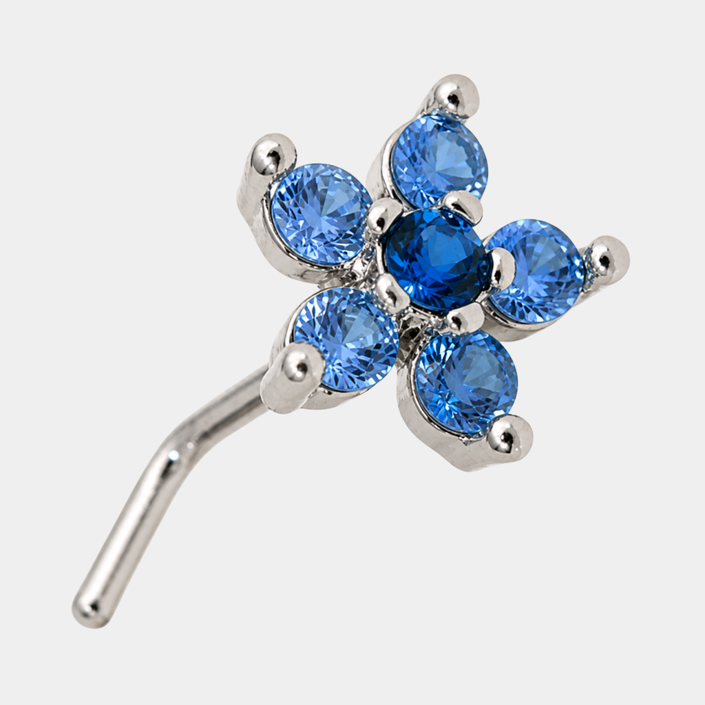 Ocean Blue Zirconia Flower Nose Ring Stud