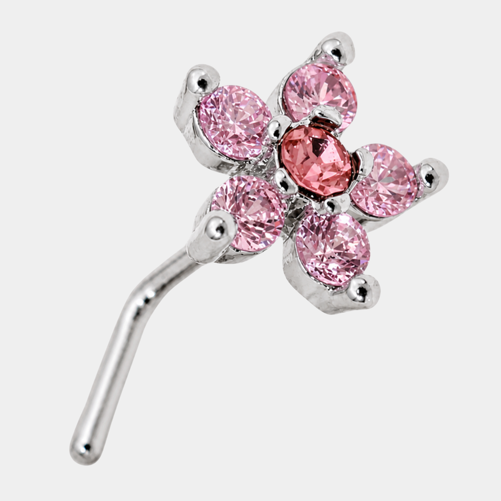 Pink Zirconia Flower Nose Ring Stud for Women