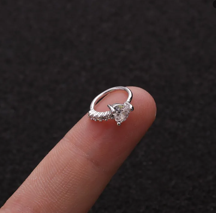 Cubic Zirconia Silver Heart Nose Ring (8mm)