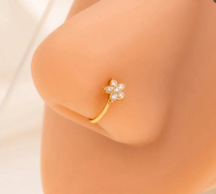 Zircon Inlaid Alloy Gold Plated Flower Nose Ring