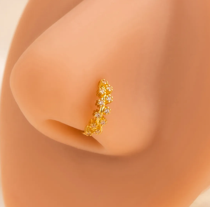 Gold Plated Floral Zirconia Cluster Nose Ring