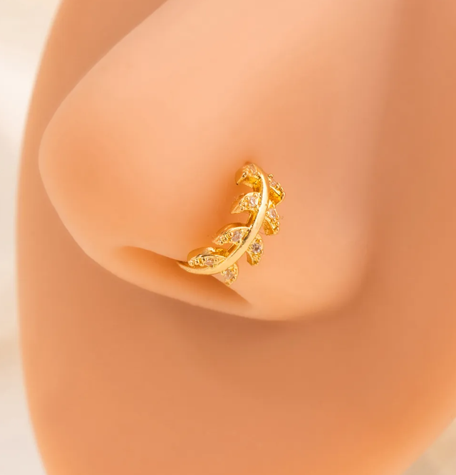 Gold Plated Zirconia Leaf Nose Ring
