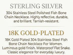 18K Gold Plated and 304 Stainless Steel Polished Snake Chain Necklace (Gold and Silver)