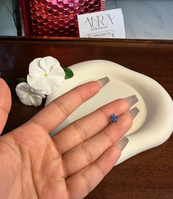 Ocean Blue Zirconia Flower Nose Ring Stud