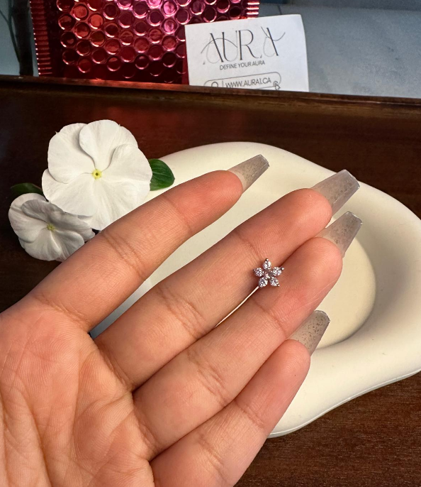 Pink Zirconia Flower Nose Ring Stud for Women