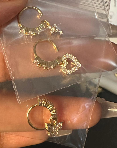 3 pack dangle nose rings (Heart, Butterfly and Cross)