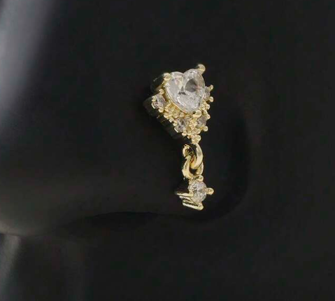 Gold Heart and sparkling gem dangle L shaped Stud