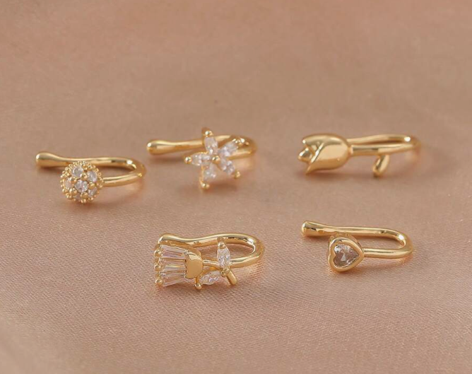 Mix/Match Copper Zirconia Nose Pins (Tulip, Crystal Tulip, Circle, Heart, Flower)
