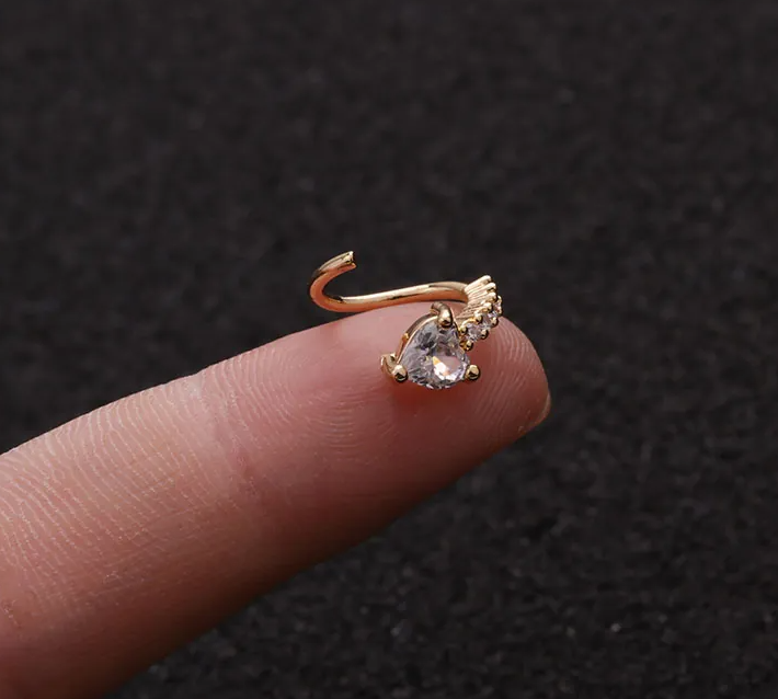 Cubic Zirconia Silver Heart Nose Ring (8mm)