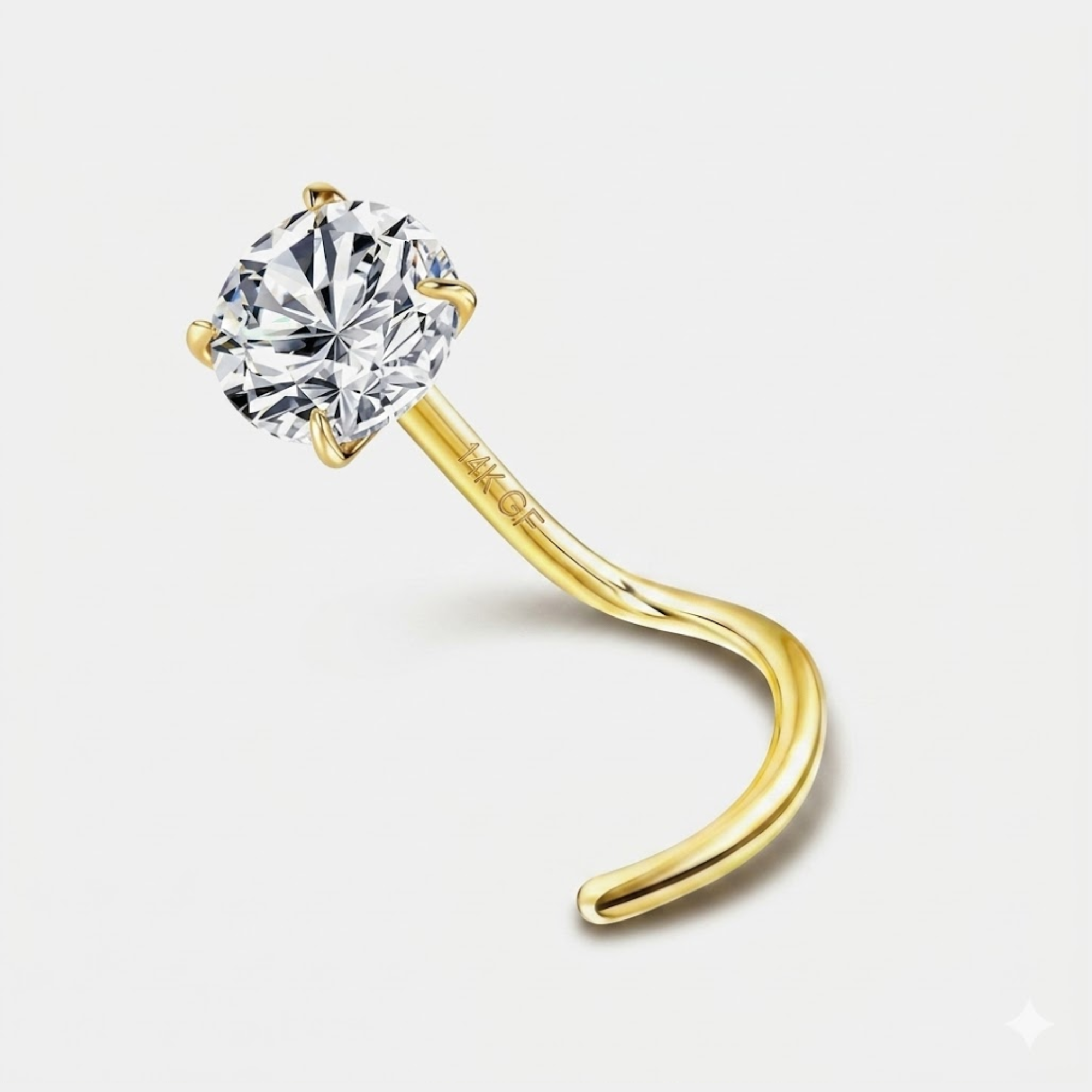 14K Gold Filled Stainless Steel 2.5mm Cubic Zirconia Hypoallergenic Nose Studs S Shaped