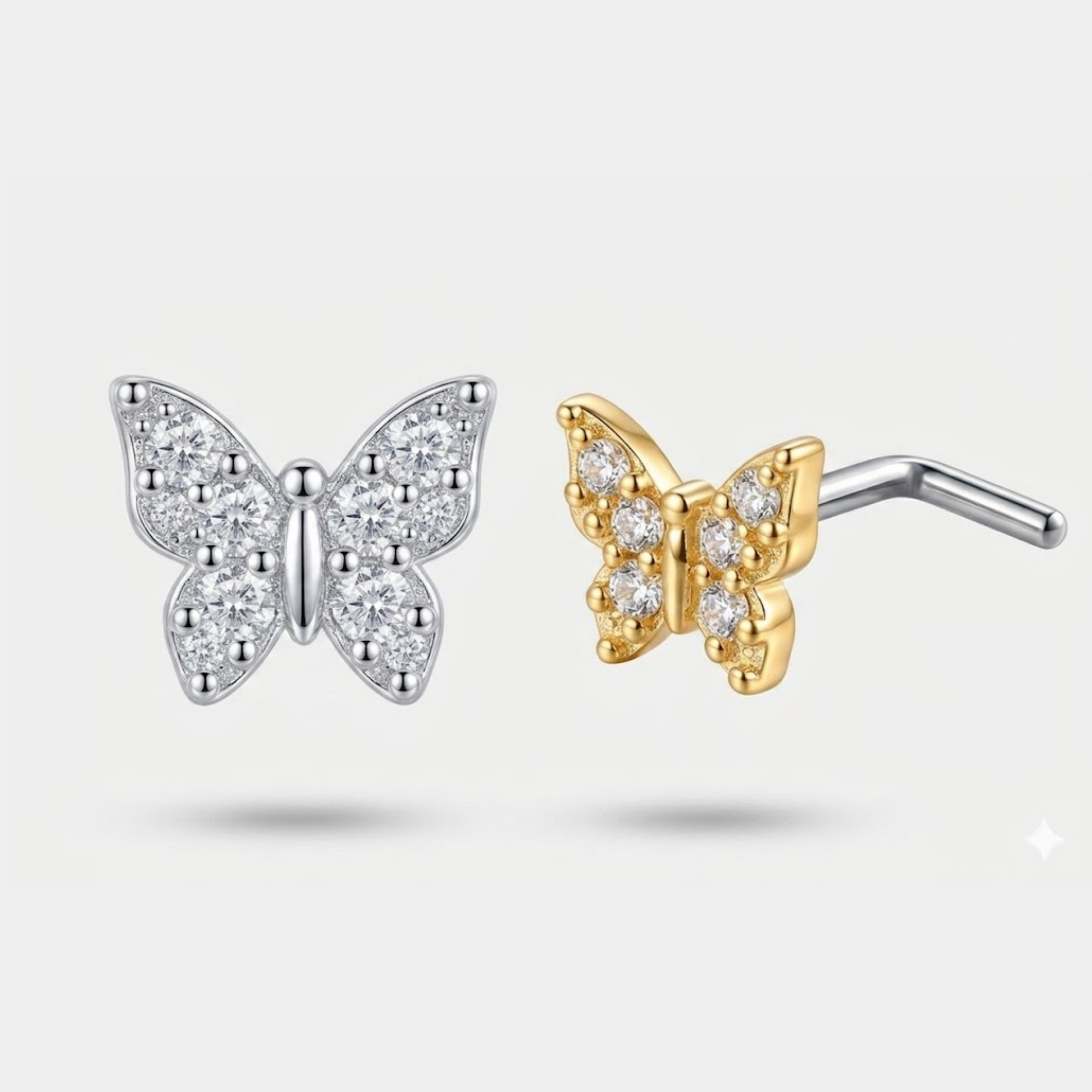 18K Gold Plated 20G Butterfly Nose Ring L Shape