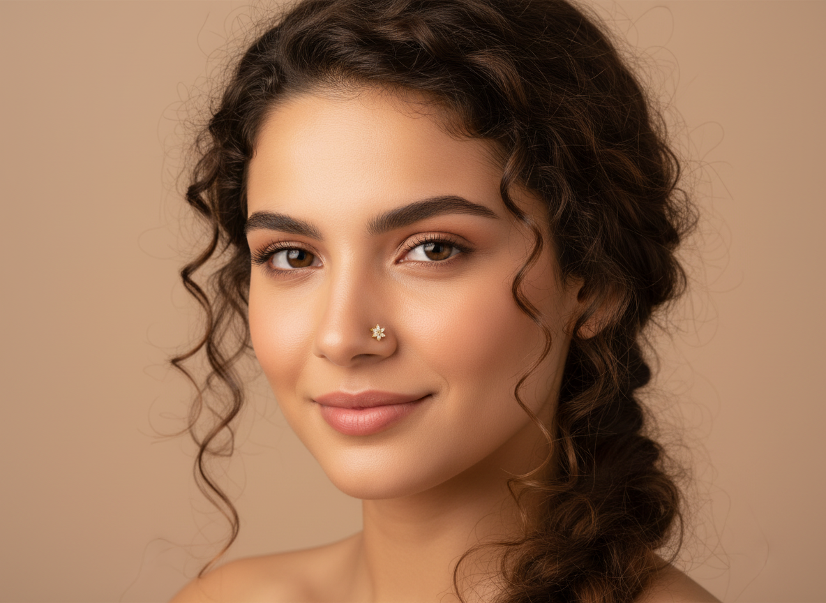 Rhinestone Flower Nose Ring L Shape (Gold and Silver Colour Options)