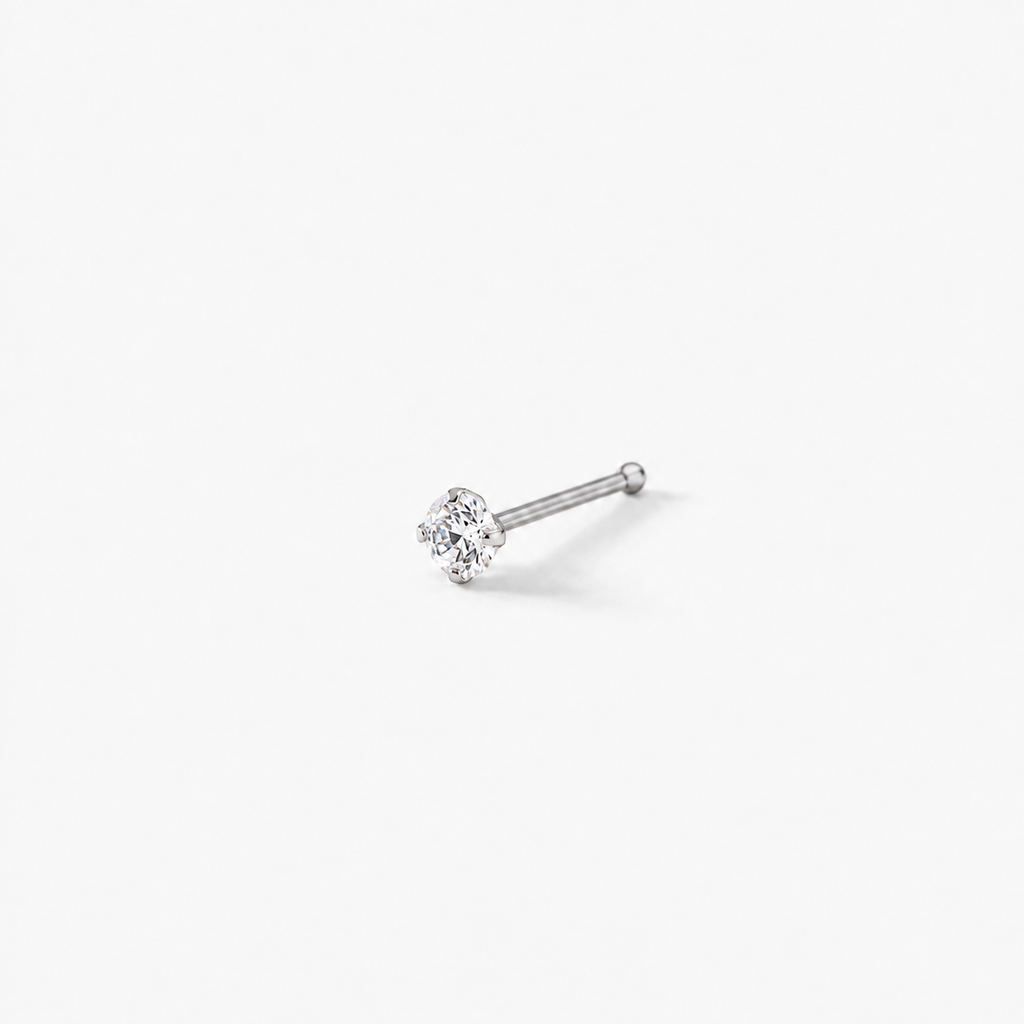 Aura Premium | 24G 925 Sterling Silver Nose Stud + 2.5mm Cubic Zirconia Inlaid