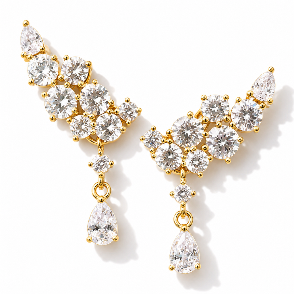 Gold-Plated Cluster Water Drop Cubic Zirconia Zahra Earrings